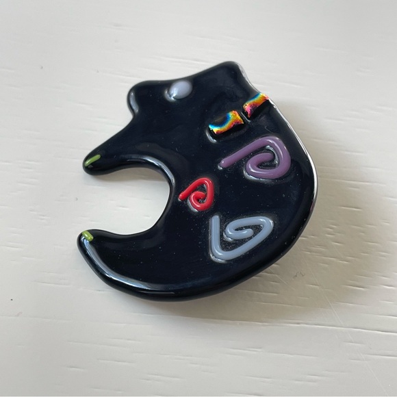 Vintage black art glass fetish bear style brooch Southwestern - Picture 3 of 8